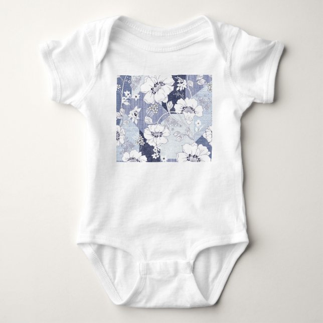 Denim-blommans lappverk, sömlös mönster. t shirt (Framsida)