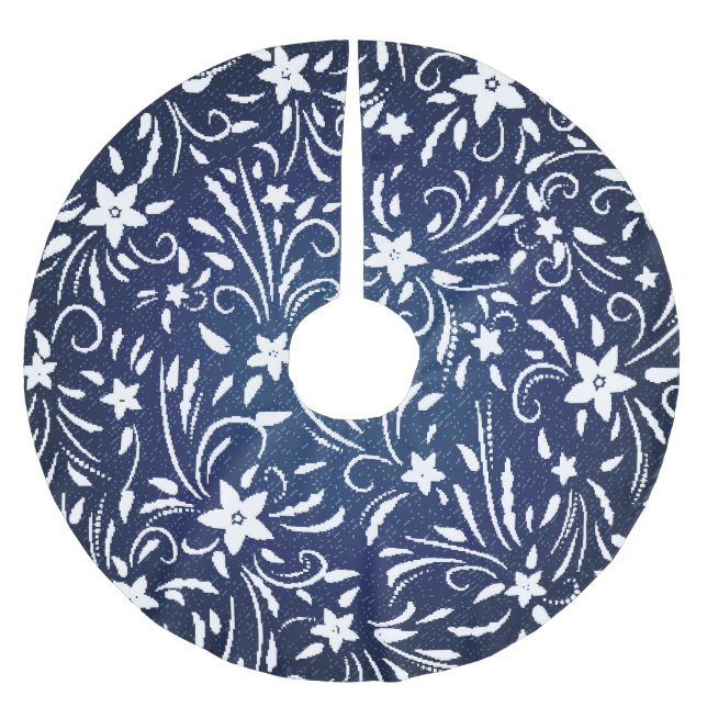 Denim Blooms: Blommönstrets bakgrund Julgransmatta Borstad Polyester (Framsidan)