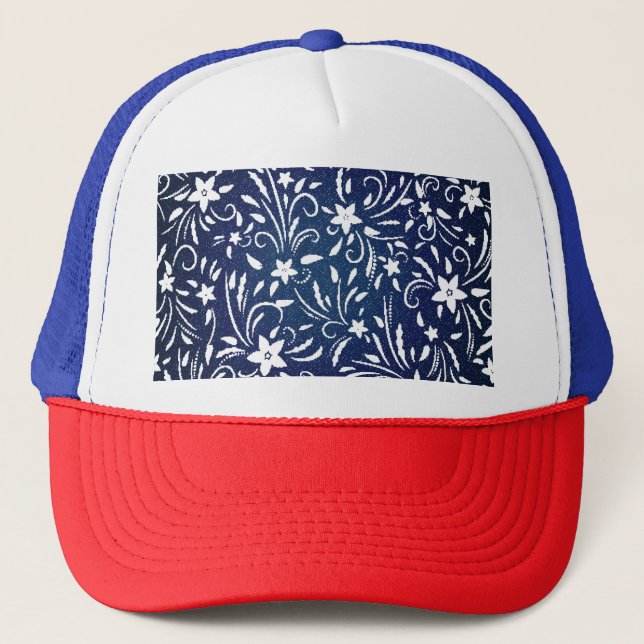 Denim Blooms: Blommönstrets bakgrund Keps (Framsida)