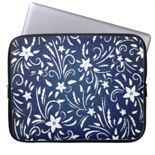 Denim Blooms: Blommönstrets bakgrund Laptop Fodral