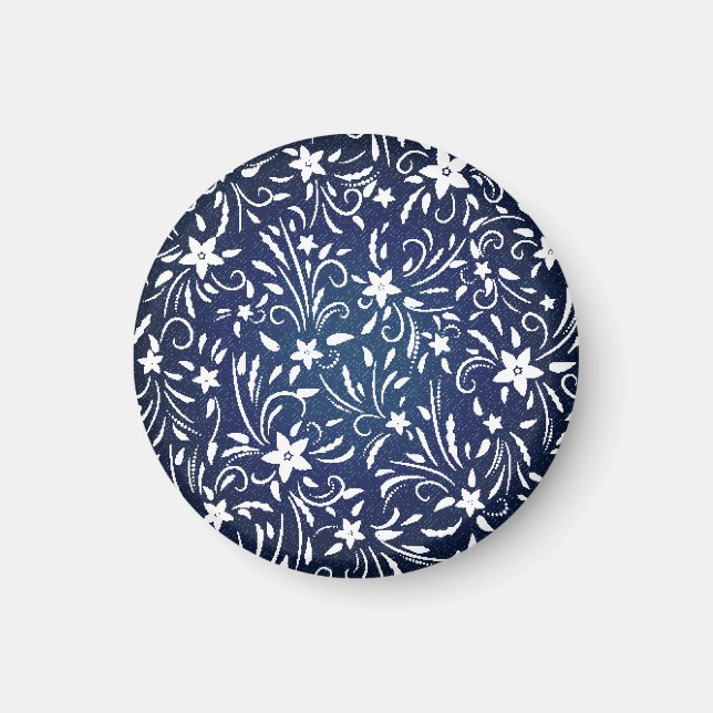 Denim Blooms: Blommönstrets bakgrund Magnet (Framsidan)