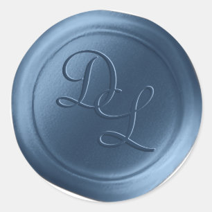Denim Blue 2 Letter Monogram förseglingsmärken för Runt Klistermärke