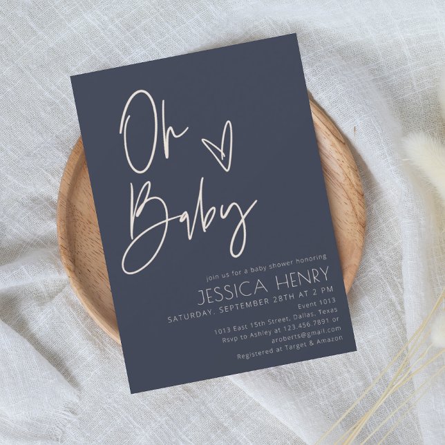 Denim Blue Aesthetic Modern Baby Shower Inbjudningar (Skapare uppladdad)
