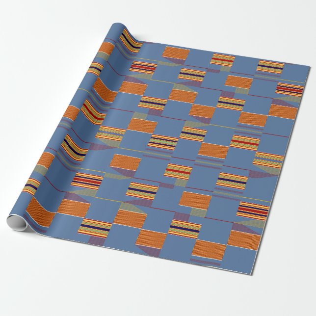 Denim Blue African Kente med Rand Presentpapper (Utrullad)