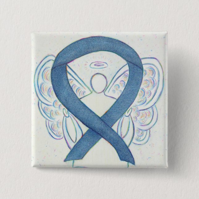 Denim Blue Angel Awareness Ribbon Anpassningsbar S Knapp (Framsida)