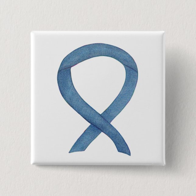Denim Blue Awareness Ribbon Anpassningsbar Stift Knapp (Framsida)