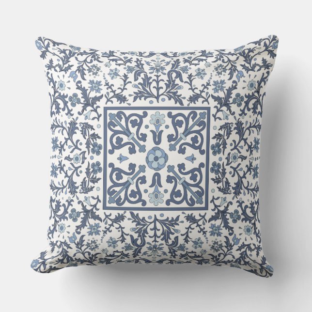 Denim Blue-Blommigt Kudde (Framsida)