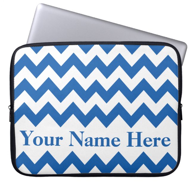 Denim Blue Bold Chevron med anpassade Laptop Sleeve (Framsidan)