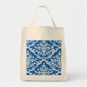 Denim Blue Bold Damask w/ namn @ Emporiomoffa Tygkasse