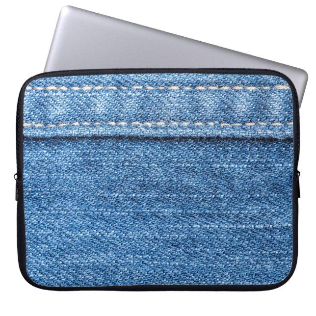 Denim Blue: Classic Jeans Struktur. Laptop Fodral (Framsidan)