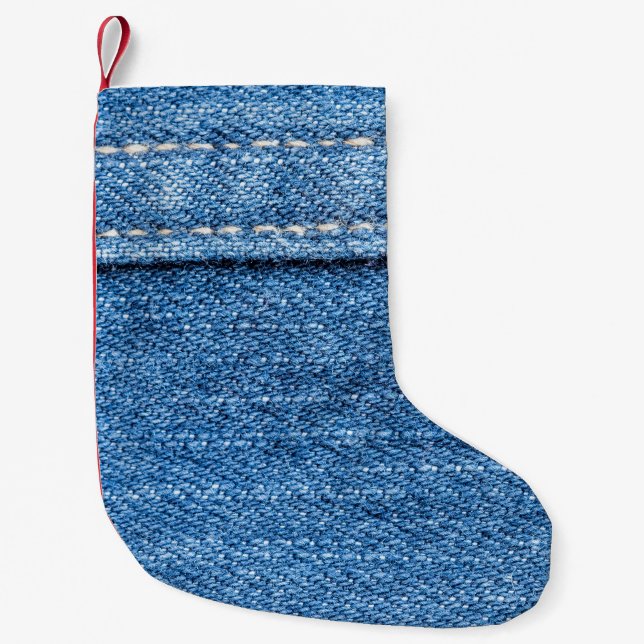 Denim Blue: Classic Jeans Struktur. Liten Julstrumpa (Framsidan)