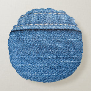 Denim Blue: Classic Jeans Struktur. Rund Kudde