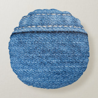 Denim Blue: Classic Jeans Struktur. Rund Kudde