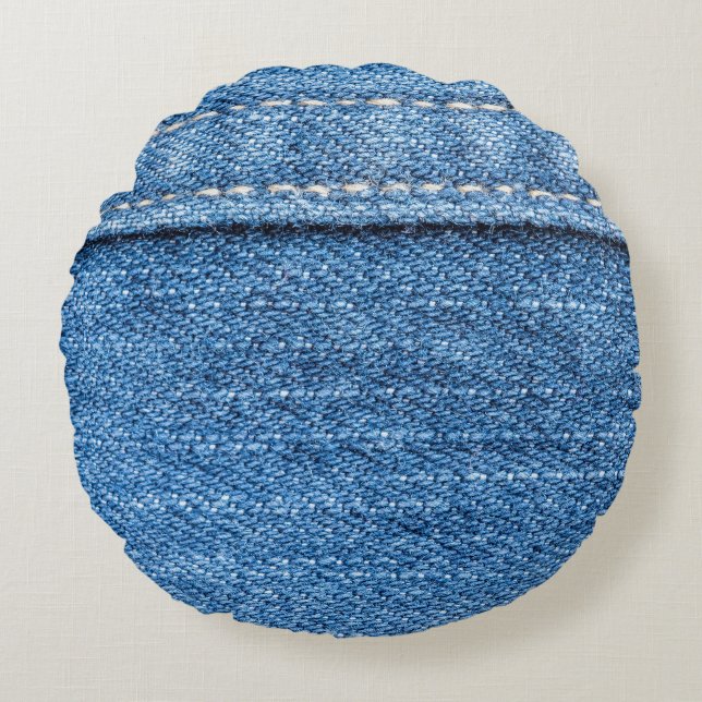 Denim Blue: Classic Jeans Struktur. Rund Kudde (Framsidan)