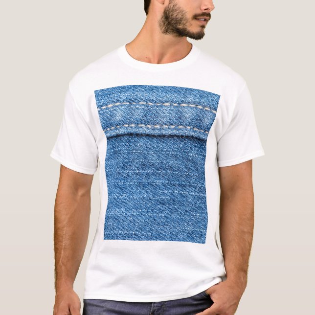 Denim Blue: Classic Jeans Struktur. T Shirt (Framsida)
