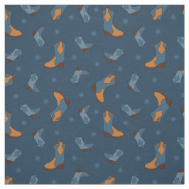 Denim Blue Cowboy Cowgirl Boots Mönster Tyg