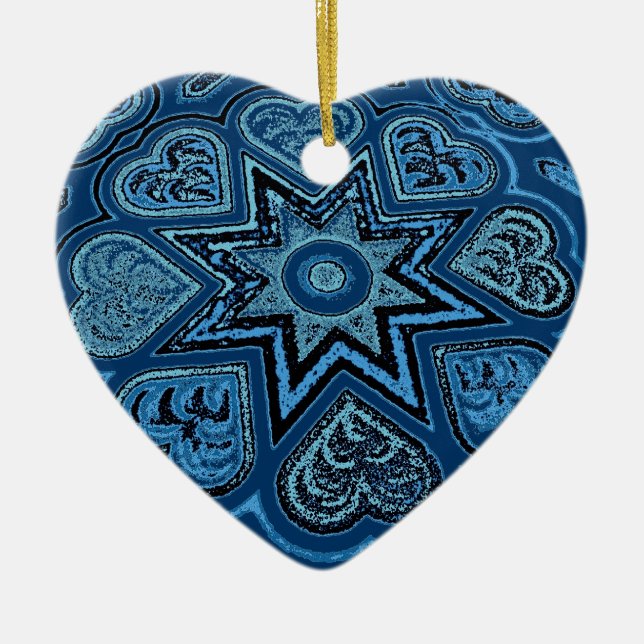 Denim Blue Folk Art Hearts Ornament (Framsidan)