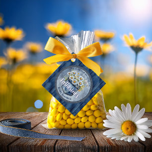 Denim Blue Jean   Daisy Blommigt Baby Shower Gåvor Etiketter