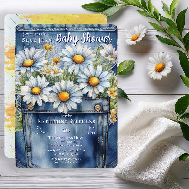 Denim Blue Jean | Daisy Blommigt Baby Shower Inbjudningar (Blue Jean Denim and Daisies Baby Shower Invitation - Print | Digital Download)