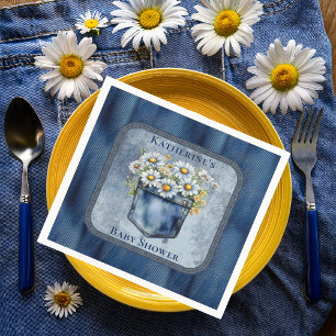 Denim Blue Jean Daisy Blommigt Baby Shower Pappersservett