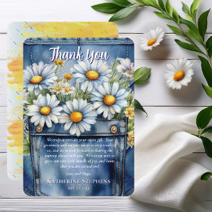 Denim Blue Jean   Daisy Blommigt Baby Shower Tack Kort