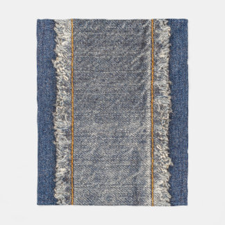 Denim Blue Jeans: Avslappnad Dubbla Patch Fleecefilt