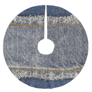 Denim Blue Jeans: Avslappnad Dubbla Patch Julgransmatta Borstad Polyester