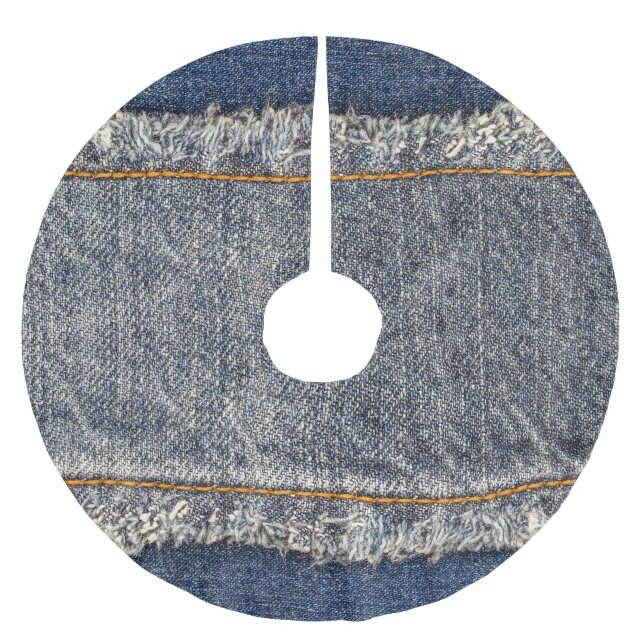 Denim Blue Jeans: Avslappnad Dubbla Patch Julgransmatta Borstad Polyester (Framsidan)