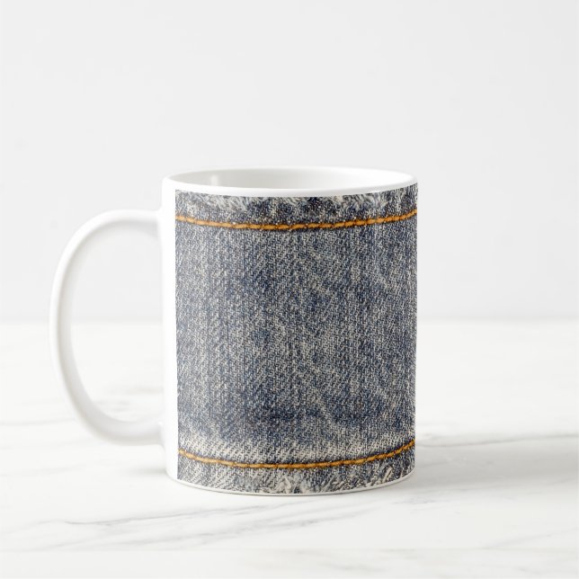 Denim Blue Jeans: Avslappnad Dubbla Patch Kaffemugg (Vänster)