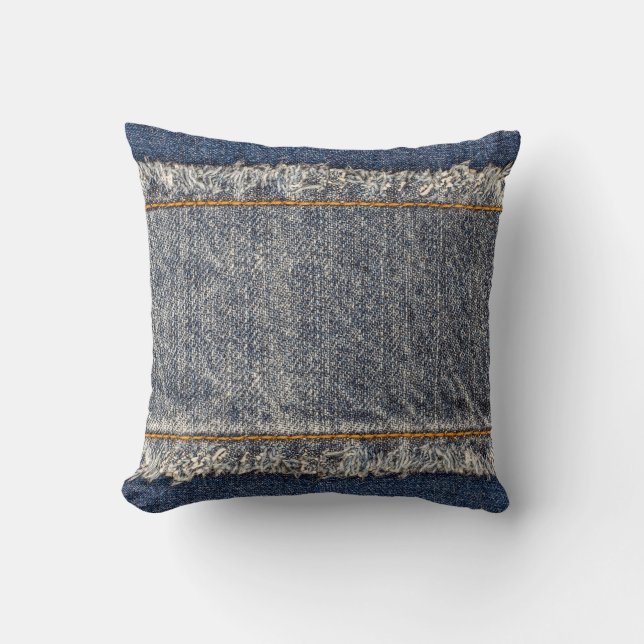 Denim Blue Jeans: Avslappnad Dubbla Patch Kudde (Framsida)
