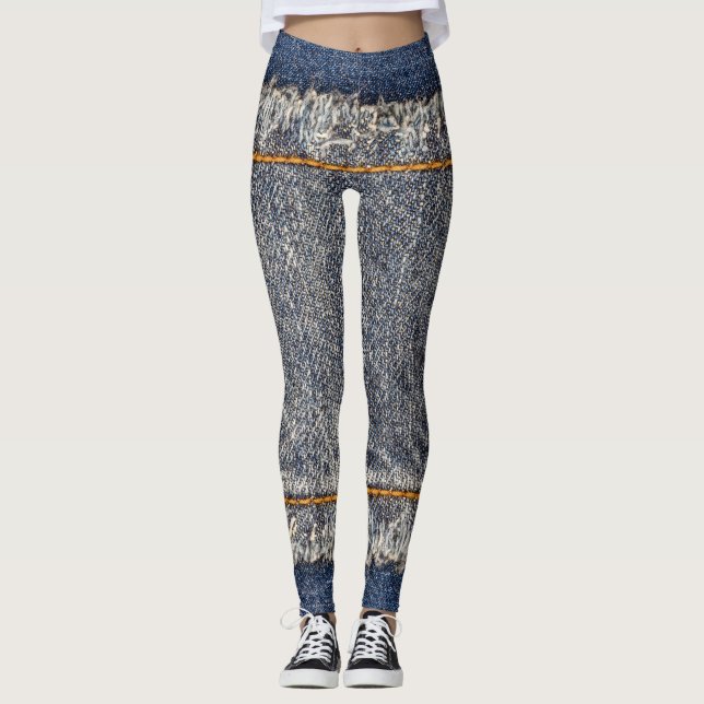 Denim Blue Jeans: Avslappnad Dubbla Patch Leggings (Framsida)