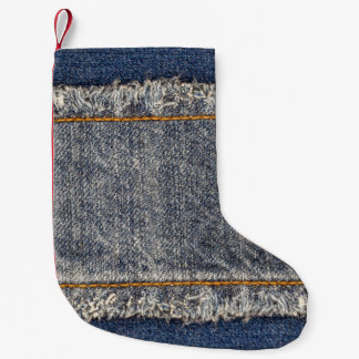 Denim Blue Jeans: Avslappnad Dubbla Patch Liten Julstrumpa