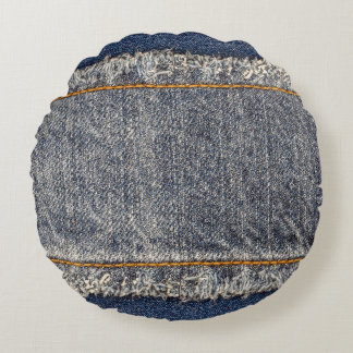 Denim Blue Jeans: Avslappnad Dubbla Patch Rund Kudde