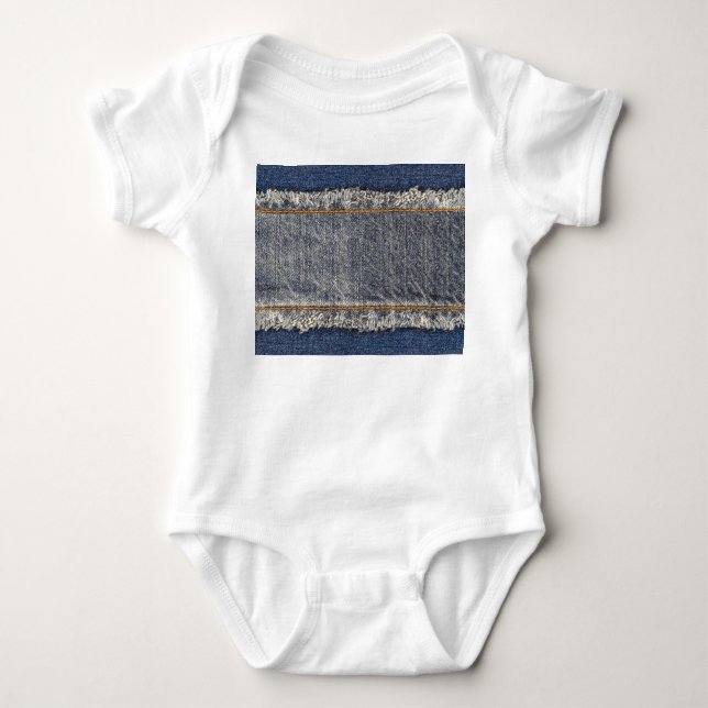 Denim Blue Jeans: Avslappnad Dubbla Patch T Shirt (Framsida)
