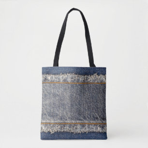 Denim Blue Jeans: Avslappnad Dubbla Patch Tygkasse