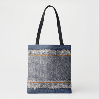 Denim Blue Jeans: Avslappnad Dubbla Patch Tygkasse