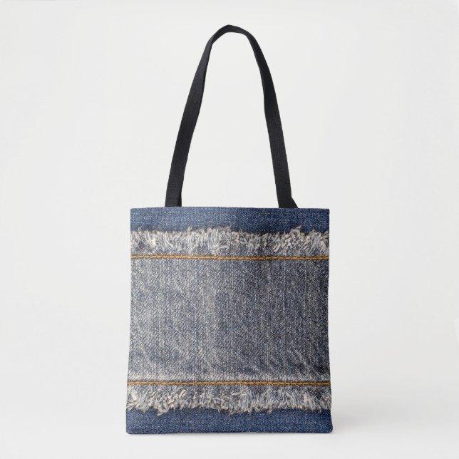 Denim Blue Jeans: Avslappnad Dubbla Patch Tygkasse (Framsida)