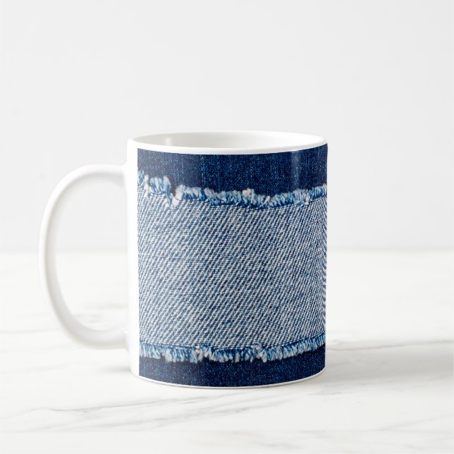 Denim Blue jeans väv ram. Blekt denim-fabet Kaffemugg (Vänster)