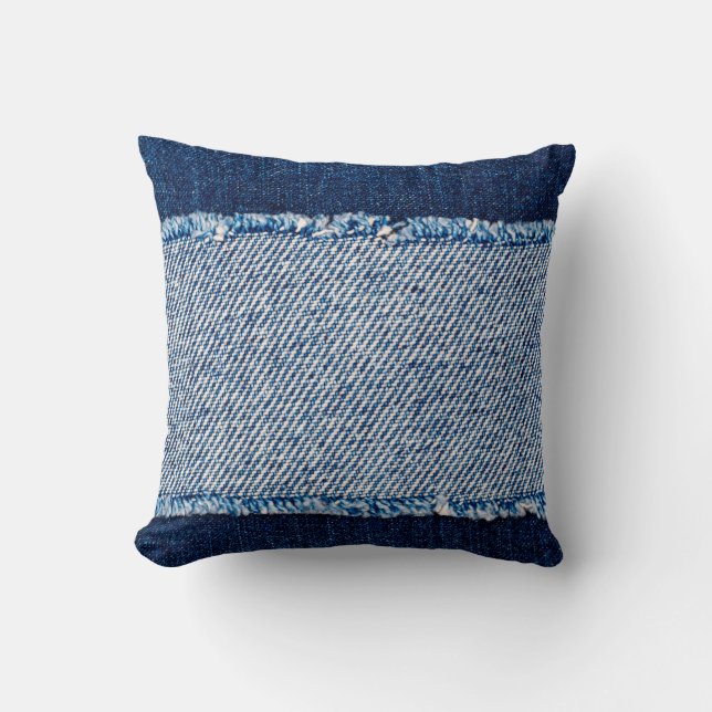 Denim Blue jeans väv ram. Blekt denim-fabet Kudde (Framsida)