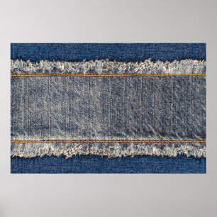 Denim Blue jeans väv ram. Blekt denim-fabet Poster