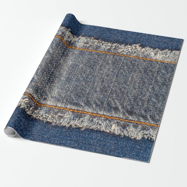 Denim Blue jeans väv ram. Blekt denim-fabet Presentpapper (Utrullad)