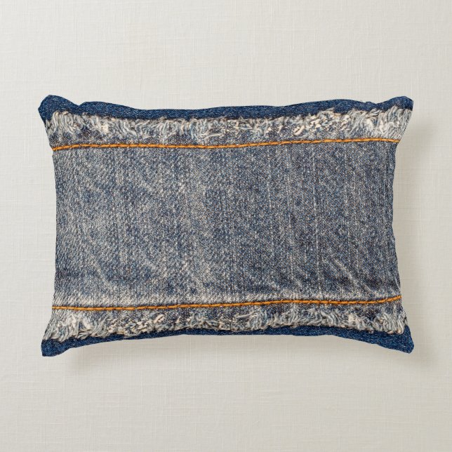 Denim Blue jeans väv ram. Blekt denim-fabet Prydnadskudde (Framsidan)