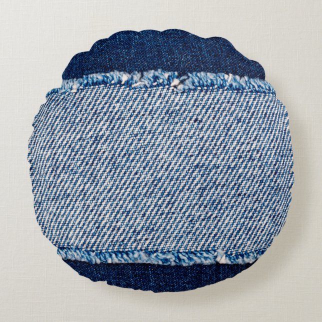 Denim Blue jeans väv ram. Blekt denim-fabet Rund Kudde (Framsidan)