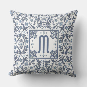 Denim Blue Ornate Monogram Kudde