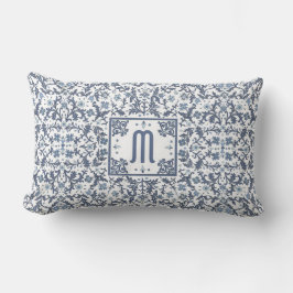 Denim Blue Ornate Monogram Lumbarkudde