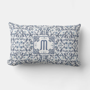 Denim Blue Ornate Monogram Lumbarkudde