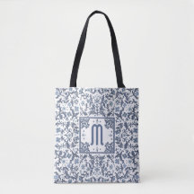 Denim Blue Ornate Monogram