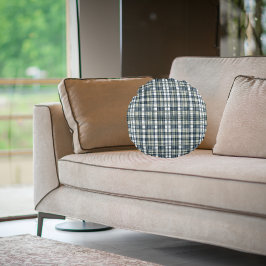 Denim Blue Sage Grönt White Mönster Rund Kudde