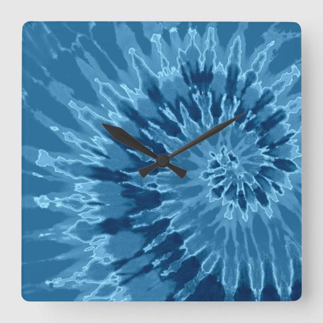 Denim Blue Spiral Tie Dye Clock Fyrkantig Klocka (Framsida)