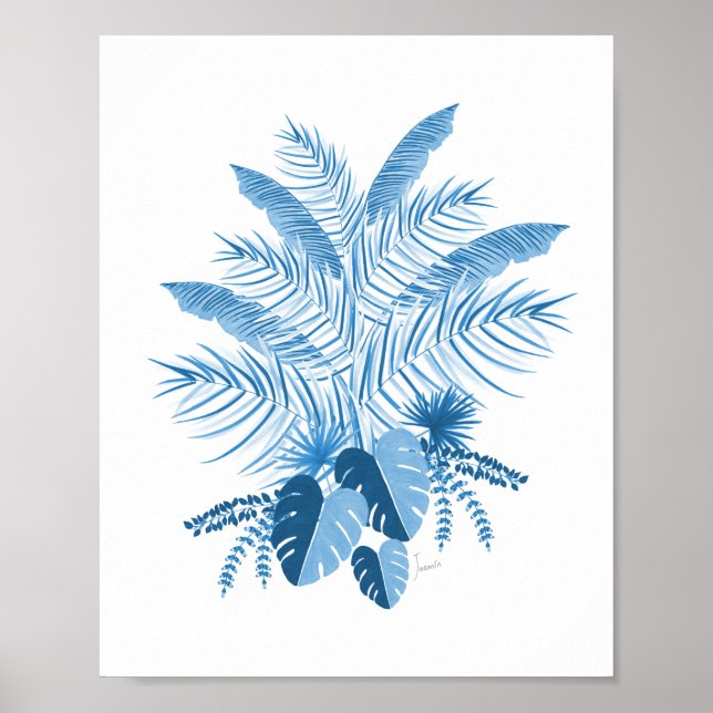 Denim Blue Tropical Lövs Poster (Framsidan)